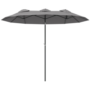 Umbrela de Gradina Dubla inclinabila 45°, cu Manivela si 3 Orificii de Ventilatie, 295x152x222 cm, Gri - Img 1