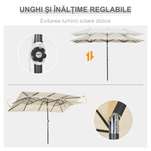 Umbrelă de Grădină Dublă Înclinabilă și Reglabilă în Înălțime, 295x150x170-214 cm, Alb Crem - Img 4