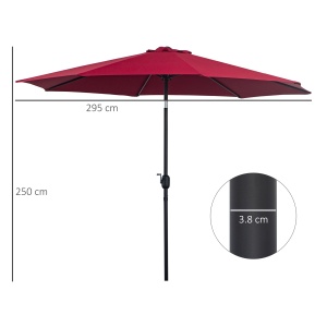 Umbrela de Gradina Inclinabila 3x2.45m in Poliester Impermeabil, Rosu Bordeaux - Img 3