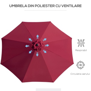Umbrela de Gradina Inclinabila 3x2.45m in Poliester Impermeabil, Rosu Bordeaux - Img 8