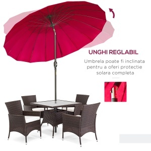 Umbrelă de Grădină Înclinabilă cu Manivelă și 18 Spițe din Metal și Poliester, Ø250x240 cm, Roșu - Img 5