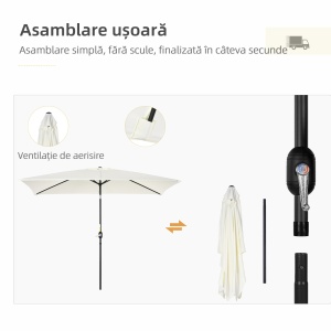 Umbrelă de Grădină Înclinabilă cu Manivelă și 6 Spiţe, 2x3 m, Alb Crem - Img 6