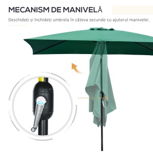 Umbrelă de Grădină Înclinabilă cu Manivelă și 6 Spiţe, 2x3 m, Verde - Img 5