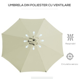 Umbrelă de Grădină Înclinabilă, cu Manivelă și Tijă Demontabilă, din Metal și Poliester, Ø295x250 cm, Albastru - Img 8
