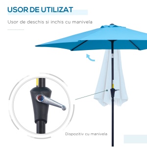 Umbrela de Gradina inclinabila cu Manivela, Tija si 6 Spite, Ø2.6x2.4 m, Albastru - Img 4
