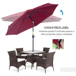 Umbrelă de Grădină Înclinabilă pe 3 Unghiuri cu Manivelă, Ø265x240 cm, Roșu - Img 5