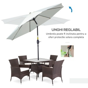 Umbrela de Gradina inclinabila pe 3 Unghiuri, cu Manivela, Ø265x240 cm, Alb Crem - Img 5