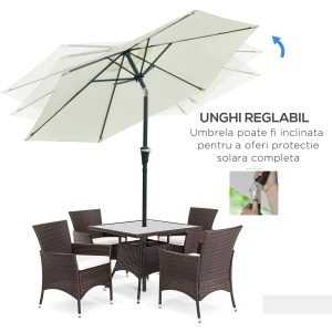 Umbrela de Gradina Reglabila cu manivela din otel , Alb Crem Φ230cm - Img 5