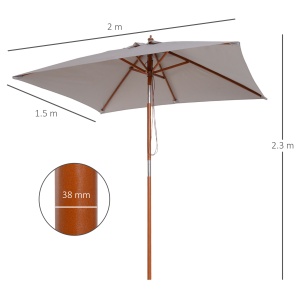 Umbrela de Gradina Reglabila Design Modern di Lemn 2x1.5m, Gri - Img 3