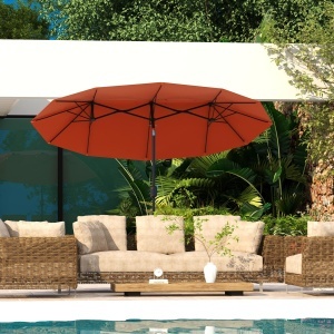 Umbrela de soare de gradina basculabila dubla cu deschidere cu manivela, copertina cu orificii de ventilatie si 12 nervuri, 295x152x222cm, rosu - Img 2
