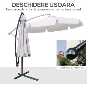 Umbrelă de Soare pentru Grădină cu Braț și Deschidere cu Manivelă, Φ265x265 cm, Bej - Img 4