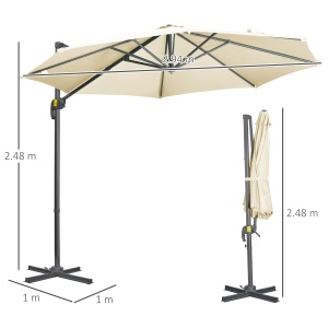Umbrela de Soare pentru Gradina Descentrata cu Inclinare Reglabila si Pivotanta la 360°, Ø293x248cm Alb Crem - Img 3