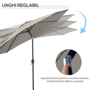 Umbrela de Soare pentru Plaja sau Gradina Impermeabila din Otel Maro Cafea Φ3x2.50m - Img 4