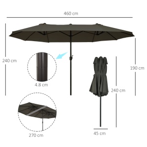 Umbrela Dubla Acoperis de Soare pentru Gradina Extern Tesatura Poliester Gri 2.7*4.6*2.4 - Img 3