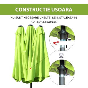 Umbrela Dubla de Gradina cu Deschidere cu manivela, Otel si Poliester, 460x270x240cm, verde - Img 6