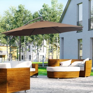 Umbrelă Exterioară cu Manivelă, din Oțel și Poliester Rezistent la UV, Ø295x245 cm, Cafea - Img 2
