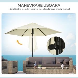 Umbrela pentru gradina din poliester si metal cu 6 bare, cu acoperis inclinabil la 45°, Ø262x243 cm, bej si negru - Img 5
