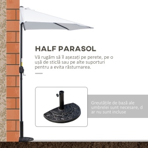 Umbrelă Semicirculară de Perete cu Deschidere cu Manivelă și 5 Spițe, 2.6x1.35x2.3 m, Alb - Img 4