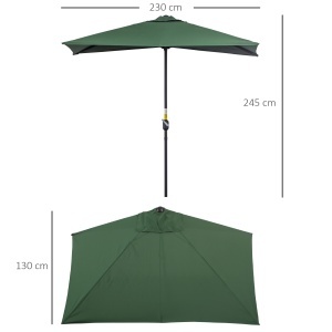 Umbrelă Semicirculară de Perete cu Deschidere cu Manivelă şi Orificii de Ventilaţie, 230x130x245 cm, Verde - Img 3