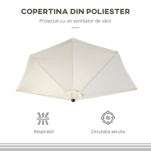 Umbrelă Semicirculară de Perete cu Manivelă și 5 Spițe, 2.6x1.35x2.3 m, Bej - Img 7