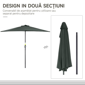 Umbrela Semicirculara de Perete pentru Gradina cu Deschidere cu Manivela din Poliester, Gri 269x138x236cm - Img 8
