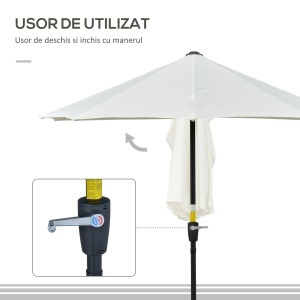 Umbrelă Semicirculară Dublă de Perete cu Deschidere cu Manivelă și Suport în Cruce, 200x190x240 cm, Crem - Img 5