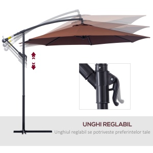Umbrela Soare Descentrata de Gradina cu Colt Inclinabil din Metal si Poliester, Cafea, Φ3×2.6m - Img 5
