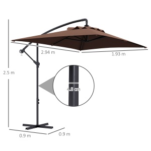 Umbrelă Suspendată cu Orificii de Ventilaţie, Bază în Cruce şi Manivelă, 3x2 m, Maro - Img 3