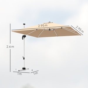 Umbrelă Suspendată Înclinabilă cu Manivelă și Bază în Cruce, UPF50+, Kaki - Img 3