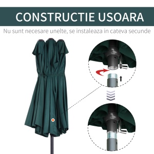 Umbrela Terasa Dubla 460×270×240 cm Verde - Img 6