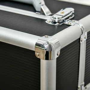 Valiza de make-up profesional din aluminiu si otel armat, cu incuietoare cu 2 chei si roti, negru 36x23x58cm - Img 9