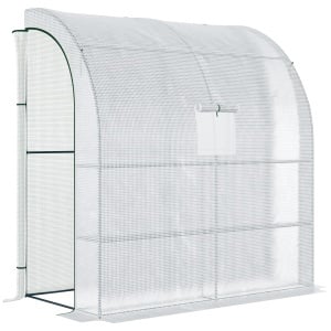 7' x 3' x 7' Outdoor Walk-In Greenhouse, Plant Nursery with Roll-up Windows, PE Cover, and 3 Wire Shelves, White - Img 1