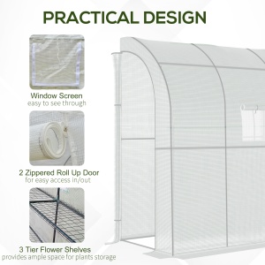 7' x 3' x 7' Outdoor Walk-In Greenhouse, Plant Nursery with Roll-up Windows, PE Cover, and 3 Wire Shelves, White - Img 6