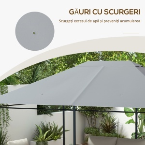 Acoperiș de Schimb 4x3 m pentru Gazebo Anti-UV din Poliester cu Aerisire, Gri Deschis - Img 7
