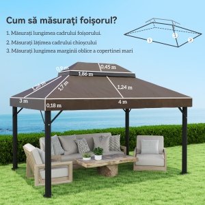 Acoperiș de Schimb pentru Foișor 4x3 m cu 2 Niveluri pentru Grădină, Acoperire Rezistentă la Apă din Material Oxford 370g/㎡ Anti-UV 30+ cu Orificii de Drenaj, Cafeniu - Img 3