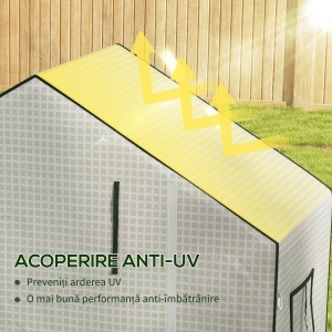 Acoperiș de Schimb pentru Seră PE Walk-in cu Ușă Rulabilă și Ferestre, 143 x 70 x 190cm, Verde - Img 5