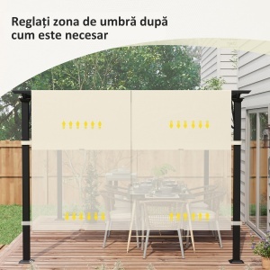 Acoperiș pentru Pergolă cu Buzunare și Curele pentru Stâlpi, 488x122 cm, Alb Crem - Img 7
