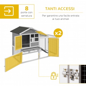 Adapost din Lemn pentru Iepuri pentru Exterior cu 2 Custi si Zona Deschisa Imprejmuita cu Usi si Rampe, 259x64x92 cm, Gri - Img 6