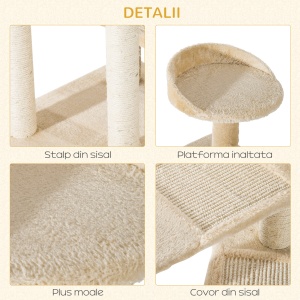 Ansamblu de joaca pentru Pisici pe mai multe niveluri Stalp de zgariat din Sisal Platforme si Cusca - Img 7