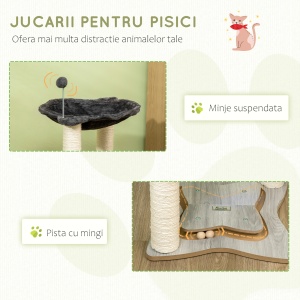 Ansamblu de pisici , turn pentru pisici cu 2 straturi pentru pisici de interior cu stalp de zgariat din sisal, pat pentru pisoi de plus, bila, 53,55x53,5x66 cm - Img 4