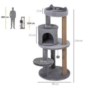 ansamblu pentru 1-2 pisici, 3 nivele, 48x48x104cm gri - Img 3