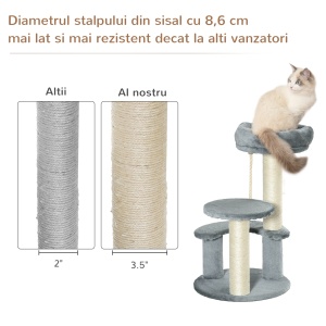 Ansamblu pentru Pisici cu 3 Niveluri din Plus Sisal Natural Gri Ф40x65cm - Img 6