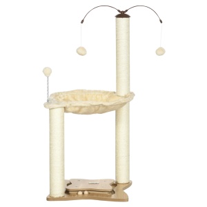 Ansamblu pentru pisici de interior Turn de joaca pentru pisici cu stalpi de zgariat din sisal Jucarie cu minge de hamac, bej, 53,5x53,5x90 cm - Img 1