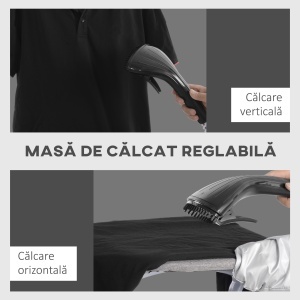 Aparat de Călcat Vertical cu Aburi, Fier de Călcat de 2L, Putere 1950W cu 2 Tije Portabil, 35x25x23cm - Img 7