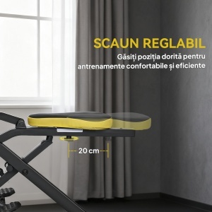 Aparat Total Crunch Pliabil cu Scaun Reglabil, din Metal și Plastic, 57x105x115 cm, Galben - Img 4