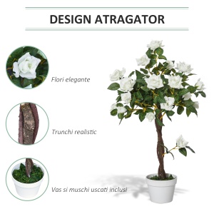 Arbore Artificial Camelia cu 21 Flori, Ghiveci Înalt, 90 cm, Plantă Decorativă Interior & Exterior - Img 6