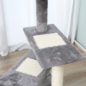 Arbore de Zgâriat pentru Pisici cu Culcuș Rotund, Stâlpi din Sisal și Acoperire din Pluș, 48,5x48,5x100 cm, Gri - Img 8