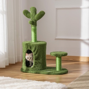Arbore de Zgariat pentru Pisici pana la 4,5 kg in Forma de Cactus cu Mingii si Culcus, 60x35x78cm - Verde - Img 2