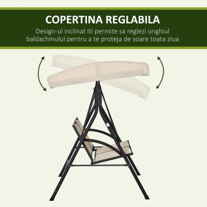 Balansoar cu 2 Locuri de Gradina pentru Exterior, 140x118x162cm Bej - Img 5
