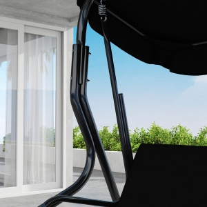 Balansoar de Grădină 3 Locuri cu Acoperiș Reglabil și Perne Moi din Poliester, Capacitate 240 kg, 170x110x153 cm, Negru - Img 9